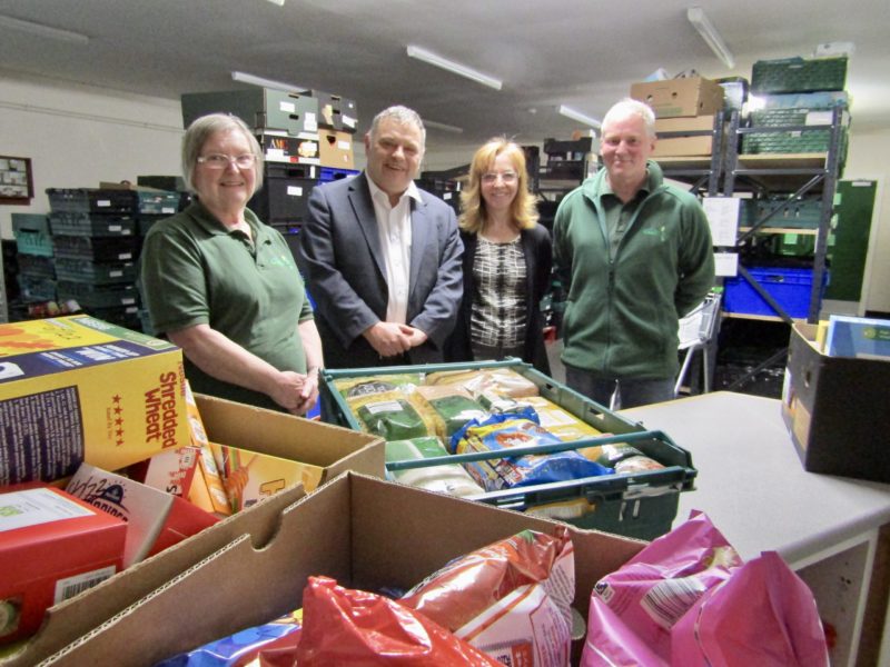 Mike Amesbury MP at Runcorn Foodbank with volunteer Ann Littler, chair of trustees Anne McPoland and manager Eddie Thompson MBE.